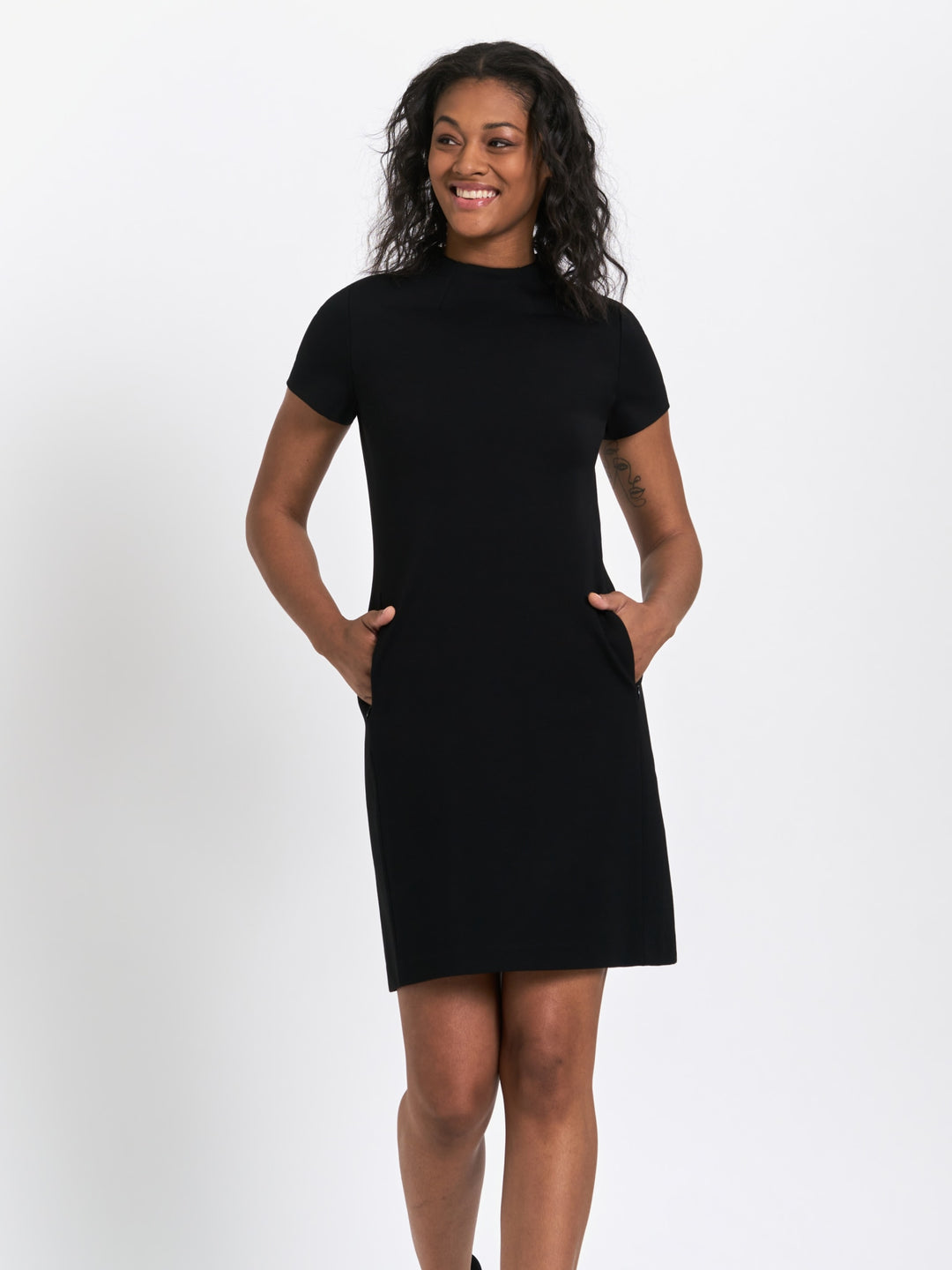 ladies short black dress Ladies' Danielle vendor-THE OWN STUDIO Color:BLU11 - Daintree Blue Plus Off Shoulder Fold The scoop neckline and
