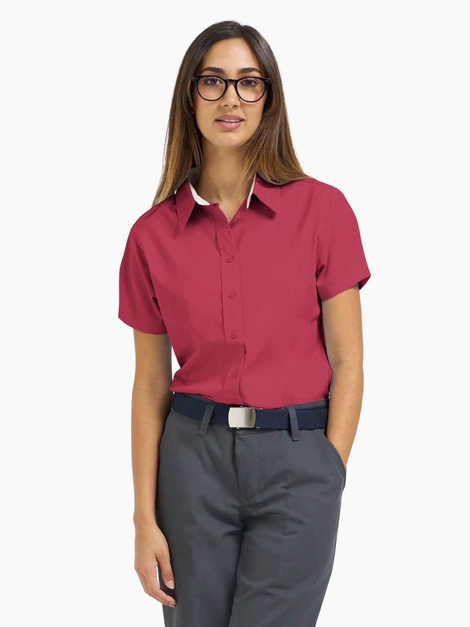 ladies red dress shirt Ladies' Performance Button-Down – ICO Uniforms