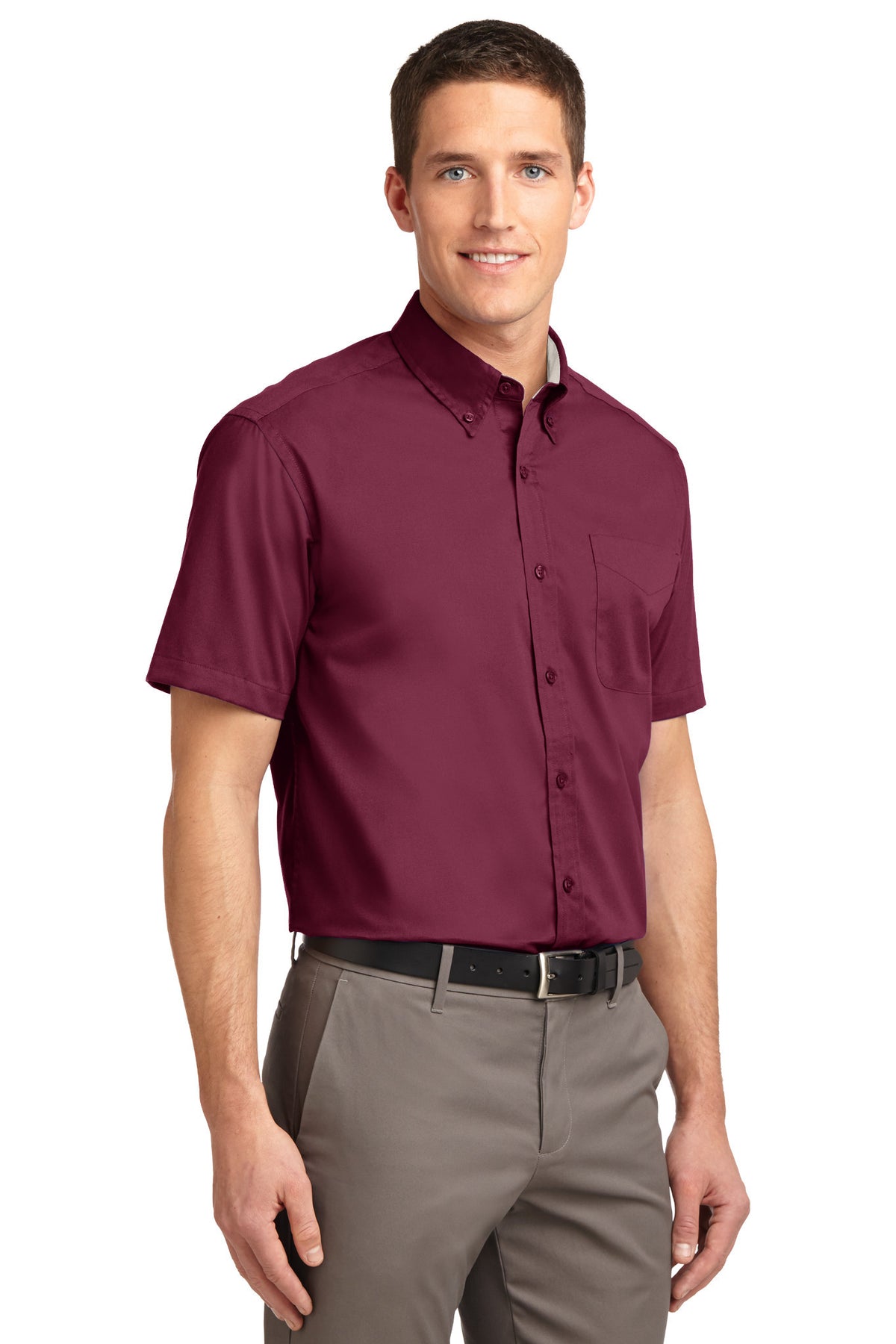 men's burgundy dress shirt short sleeve burgundy dress shirt men Men's Casual Button Down Short Sleeve Shirt in Burgundy Stretch Poplin Large-parroquiadesanalbertomagno.com